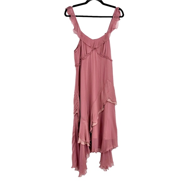 Anthropologie Moulinette Soeurs Reagan Silk Ruffled Dress Pink Size 6 Petite - Picture 4 of 10